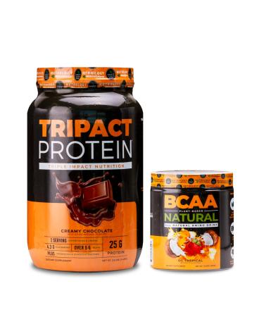 Nutrology TRIPACT Protein Powder 7-in-1 Meal Replacement Shake Creamy Chocolate (40 Servings) BCAA Natural Plant Based BCAA Powder Orange Coconut Flavor (30 Servings)