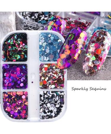 Manicure Hexagon Butterfly-shape Irregular Spangles Colorful Black White Nails Sequins Glitter Flakes(01) - Buy Online on GoSupps.com