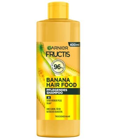 Garnier Fructis Banana Shampoo for damaged hair, gentle cleansing with light foam, for more suppleness and well-groomed hair, vegan formula, paraben-free, 3 in 1, 400 ml