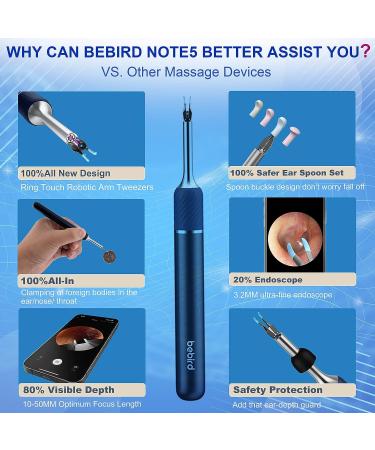 Bebird Pro Note5 Ear Wax Removal Tool Camera - 10MP HD Otoscope with Light & Tweezers - Spade Ear Cleaner for iPhone & Android - Blue - Buy Online on GoSupps.com