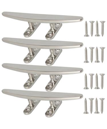 VEITHI Boat Dock Cleats, 5in/6in/8in (3 Sizes) 316 Stainless Steel Boat Cleat Open Base Flat Top (2,4 Pack), Include Stainless Steel Screws 8inch 4Pack