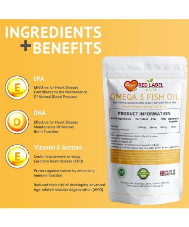Omega 3 Fish Oil 1000mg 180 Soft Gel Capsules | Double Strength EPA & DHA | Heart & Brain Health Support | 6 Months Supply | Gluten Free | Made in UK - Buy Online on GoSupps.com