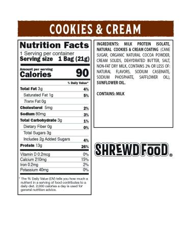 Shrewd Food Protein Puffs - Low Carb, High Protein Cookies & Cream Snacks (8 Pack) - Gluten Free, Soy Free, Nut Free - Buy Online on GoSupps.com