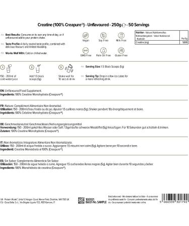 Protein Works Creapure Creatine (Unflavoured) - 250g, 50 Servings - Buy Online on GoSupps.com