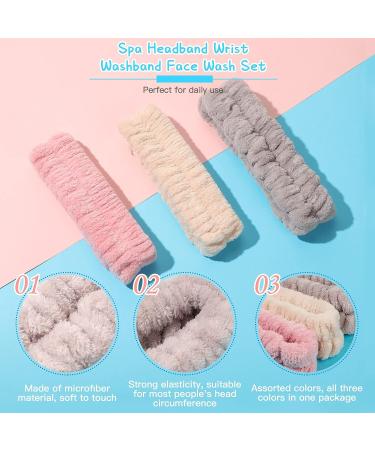 9 Pcs Reusable Spa Headband & Wrist Washband Set for Women - Hot Pink, Beige, Coffee Gentle Style - Buy Online on GoSupps.com