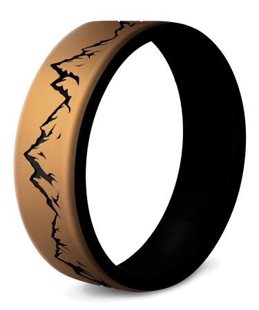 Knot Theory Mountain, Forest, Waves Silicone Ring for Men and Women - Dual Layer Engraved - Breathable Comfort Fit 6mm Rubber Wedding Band Mountain - Antique Gold Size 4  4.5