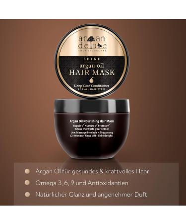 Argan Deluxe Haarmask - Intense Argan Oil Treatment for Frizz & Damaged Hair - 250ml Hydrating Hair Mask from Morocco - Buy Online on GoSupps.com