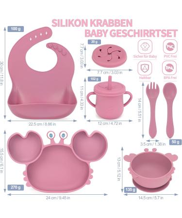 Mojinl Silicone Baby Dishes Set - BPA Free 8 Piece Suction Cup Baby Dining Set in Pink | Baby Plates Spoons Bowls Bibs Snack Cups for Boys & Girls - Buy Online on GoSupps.com