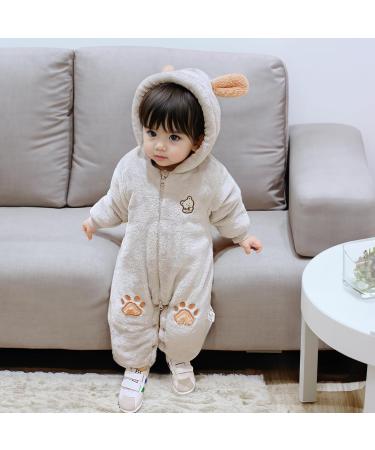 JiAmy Baby Boys Snowsuit & Girls Romper | Hooded Winter Jumpsuit | Bear Cartoon Pajamas Outfit | Gray 6-9 Months - Buy Online on GoSupps.com