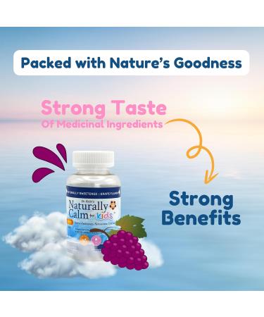 Dr. Klein's Naturally Calm Gummies For Kids. Grape Flavour. Relieves Restlessness & Nervousness. Includes Chamomile Extract and Large Leaf Linden Extract Plus Vitamins & Minerals to Support Stress Relief . Sugar Free. 30 Chewable Gummies. - Buy Online on GoSupps.com