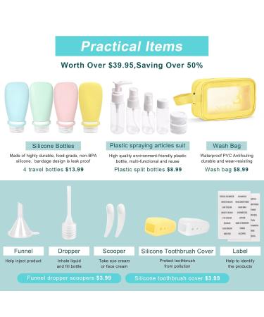 Buy Noideeer 18-Piece Silicone Travel Bottle Set - Leak-Proof TSA Approved for Shampoo Lotion & Gel - Includes Labels & Transparent Bags - Perfect for Travel - Buy Online on GoSupps.com