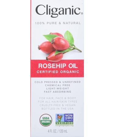 Cliganic Organic Rosehip Oil 4 fl oz - Pure, Cold-Pressed & Natural Skincare - Buy Online on GoSupps.com