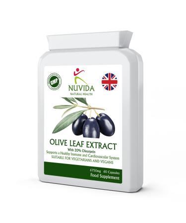 Olive Leaf Extract Capsules with 20% Oleuropein / 60 Olive Leaf Capsules / 450mg / (6750mg Whole Leaf Equivalent) / Vegan and Vegetarian Friendly