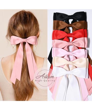 Silky Satin Hair Bows 6PCS - Ribbon Ponytail Holder Clips for Women, Girls, Teens, and Kids - Buy Online on GoSupps.com