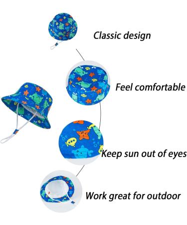 LANGZHEN Baby Girls Beach Sun Protection Hat with Chin Strap - Colorful Dinosaur+Blue-Whale, 1-2 Years - Buy Online on GoSupps.com