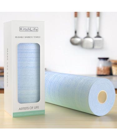 KitchLife Reusable Bamboo Paper Towels - 1 Roll  4 Months Supply, Blue, Sustainable Gift with Box, Washable and Recycled Kitchen Rolls, Eco Friendly and Biodegradable 1 Count (Pack of 1) 1 x Blue