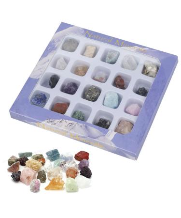 Crystals and Gemstones 20Pcs Crystals for Beginners Mineral Variety Tumbled Crystals Gemstone Reiki Healing Energy Meteorite Stones for Chakra Balancing Meditation Crystal Collection