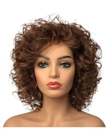 Wiginway Short Curly wig for women  Full Head Hair Costume Wig Natural Looking  Reddish Brown Wigs  8 Inch