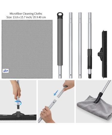 MR.SIGA Pet Hair Removal Rubber Broom with Squeegee - 2 in 1 Floor Brush for Carpet, 62 inch Handle, Includes Microfiber Cloth - Buy Online on GoSupps.com