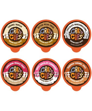 Crazy Cups Flavored Coffee Pods Variety Pack, Medium Roast Flavored Coffee K Cups Variety Pack (Including Pumpkin), Single Serve Coffee in Recyclable Coffee Pods for Keurig K cups Machines, 72 Count