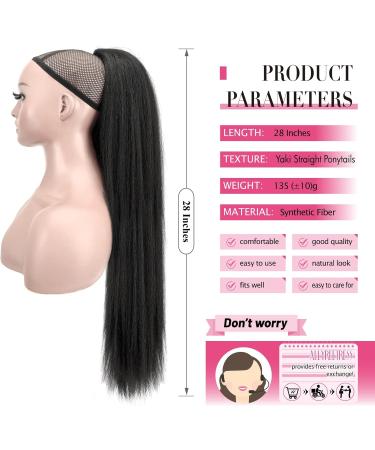 Kinky Straight Ponytail Extension for Black Women Yaki Straight Ponytails Synthetic Hair Extensions 28 Inch (1B Black) 28 inches #1B - Buy Online on GoSupps.com