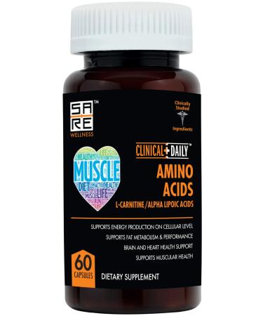CLINICAL DAILY Acetyl L Carnitine - Alpha Lipoic Essential Amino Acids Supplements Capsules for Women Men or Elderly- ALCAR ALA Complex Helps Boost Metabolism Brain Heart & Muscle Health- 60 Pills
