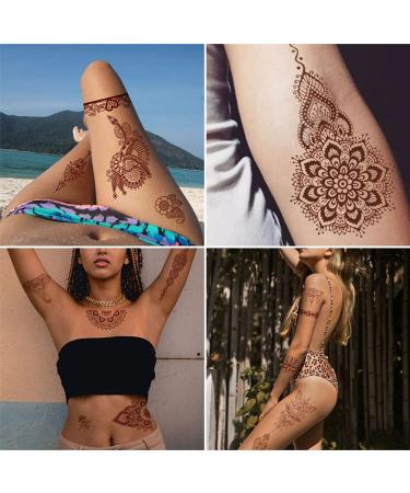 Brown Henna Temporary Tattoo Stickers - 80+ Exquisite Lace Flower Mandala Elephant Patterns - Waterproof Fake Tattoos for Women - 6Pcs Set - Buy Online on GoSupps.com