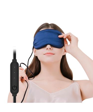 Adalia 100% Silk Heated Eye Mask  Earplugs  USB Steam Eye Mask with Temperature Control for Dry Eyes  Sleep (Blue)
