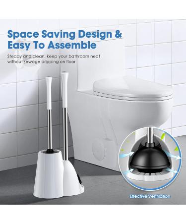Hideaway Toilet Plunger Bowl Brush Combo Set with Holder - Elegant Scrubber Cleaner Caddy for Bathroom - White - Buy Online on GoSupps.com