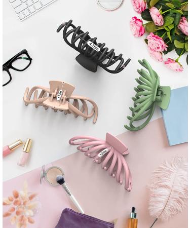 OPAUL Matte Nonslip Large Hair Claw Clips for Women - Strong Hold Styling Accessories (4 Pack) Pink Green Khaki Black - Buy Online on GoSupps.com