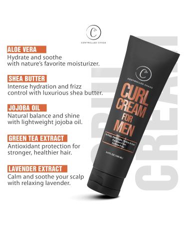 Controlled Chaos Curl Cream for Men - Anti-Frizz Hair Styling Cream for Wavy & Curly Hair with Shea Butter Jojoba & Coconut Oil (3.4oz) - Sulfate-Free & Smooth Finish - Buy Online on GoSupps.com