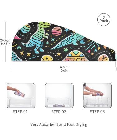 Cute Colorful Dinosaur Hair Towels 2 Pack | Super Absorbent Quick Dry Turbans for Women & Girls - Buy Online on GoSupps.com