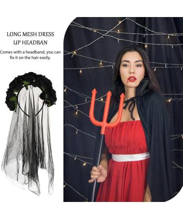 Artibetter Halloween Rose Flower Headband Halloween Black Veil with Rose Flower Crown Halloween Rose Flower Headband with Long Black Veil Makeup Veil Halloween Hair Accessories - Buy Online on GoSupps.com
