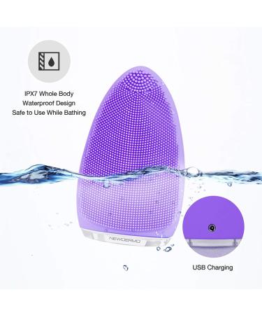 Facial Cleansing Brush by NEWDERMO Vibrating Silicone Face Scrubber - 2 Function Modes and 7 Speeds Rechargeable IPX7 Waterproof Face Brush for Deep Cleaning Pores Exfoliating and Massaging Purple - Buy Online on GoSupps.com