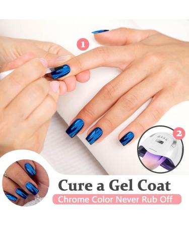 Royal Blue Chrome Square Press-On Nails - Metallic False Acrylic Nails for Women | KQueenest Short & Medium Length Glossy Stick-ons - Buy Online on GoSupps.com