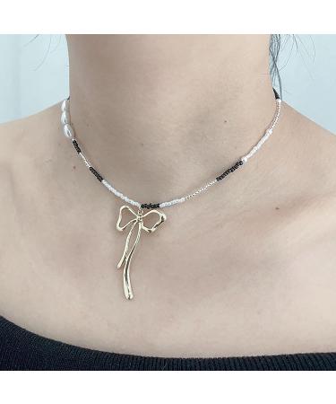 Shop OralGos Fashionable Necklace - Metal Bow Pendant Choker Cute Silver Clavicle Chain for International Shipping - Buy Online on GoSupps.com