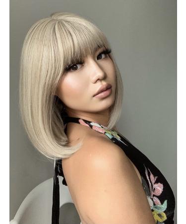 Platinum Blonde Bob Wig with Bangs - 12 Inch Heat Resistant Synthetic Wig for Daily & Party Wear - Buy Online on GoSupps.com