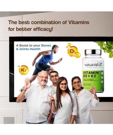 Organics Vitamin D3 (600 IU) + Vitamin K2 as MK7 Supplement (55mcg) | 60 Veg Tablets | Supports Healthy Bones Boosts Immune System & Joint Health | for Men & Women - Buy Online on GoSupps.com