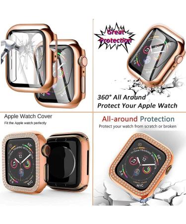 Rose Gold 40mm Apple Watch Band + Case Set with Bling Diamond Metal Strap, Diamond Case & Screen Protector for Series 8 7 6 5 4 3 2 1 SE - 3-Pack Women's Edition - Buy Online on GoSupps.com