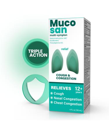 Mucosan Multi-Symptom Cough Medicine for Adults, Severe Cough Relief, Nasal Decongestant, Chest Congestion Relief, Expectorant, Mucus Relief, Multi-Symptom Relief, Fast Acting, 4 FL Oz, 1-Pack