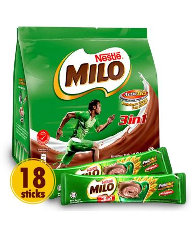 Nestle Milo 3-in-1 Chocolate Powder (Richer than The Original) - Instant Malt Chocolate Milk Powdered Drink - Fortified Energy Drink - More Chocolatey & More Malty - Imported from Malaysia, 18 Sticks