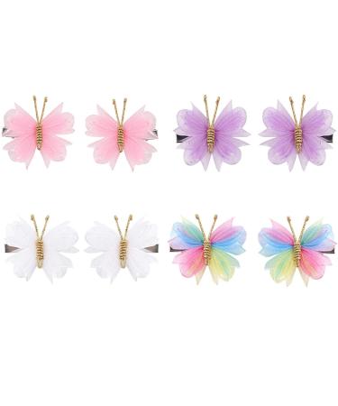 TMXAOK 8 Pieces Small Mini Butterfly Hair Clips Tulle Mesh Hair Bow Pins Alligator Clips Sweet Side Bangs Hairpin Colorful Hair Clamp Alloy Barrettes for Girl Kids Women Hair Accessories 4 Colors