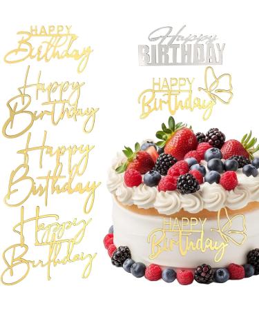 Dimeho 6 Pack Glitter Happy Birthday Cake Topper Golden Cake Top Decoration Acrylic Caketopper Sticks Decor Banner Sign For Party Anniversary Supplies - Buy Online on GoSupps.com