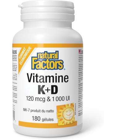 Natural Factors Vitamin K2+D3 120mcg & 1000iu 180 softgels MK-7 From Natto Beans Help build and maintain bone health - Buy Online on GoSupps.com