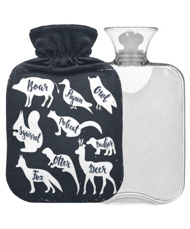 Naanle wild animals silhouetting hot water bottle with reference heat and cold therapy Transparent hot water bottle 2l large hot hot water bottle for bed hand feet heat pain relief