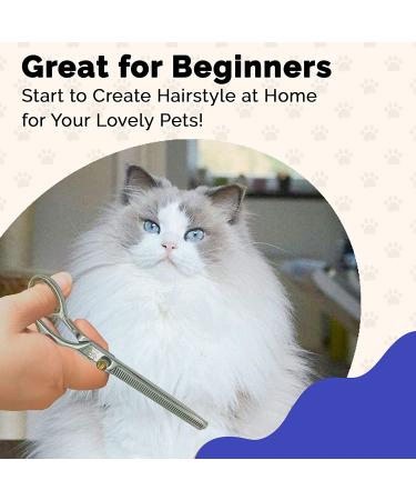 GW 8.5'' Thinning Grooming Scissor for Cats and Dogs - 50 Teeth Professional Shears with Yellow Jeweled Screw, J2 Stainless Steel, Safety Round Tip - Silver - Buy Online on GoSupps.com
