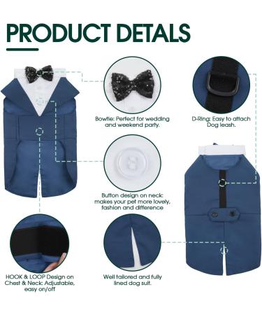 Kuoser Dog Smoking Suit & Bandana Set - Stylish Pet Formal Clothes for Dogs | Wedding Halloween & Birthday Party Costumes | S-XXL 42cm Blue - Buy Online on GoSupps.com