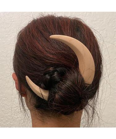 Hand Carved Crescent Moon Hair Fork Crescent Moon Hair Fork Moon Hair Stick Handmade Hair Pin Wooden Comb for Women's Thick Hair Styling Tool Accessories Black - S - Buy Online on GoSupps.com