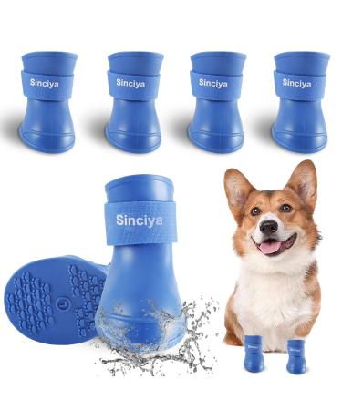 SINCIYA Dog Rain Boots Waterproof 4PCS Dog Anti-Slip Shoes Adjustable Straps Outdoor Booties Wear-Resisting Rubber Sole Rugged Light Weight Small Blue