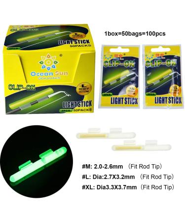 THKFISH Fishing Glow Sticks 100pcs (50bags) - Green Fluorescent Night Fishing Lights for Rod Tip, Floats, and Safety - Sizes M, L, XL - 2.7X3.2mm - Buy Online on GoSupps.com